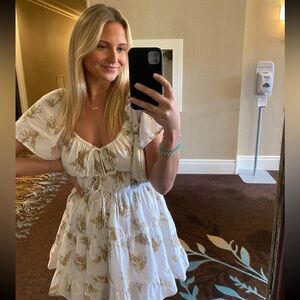 Sabo Skirt White Maxi Dress with Gold Floral Print